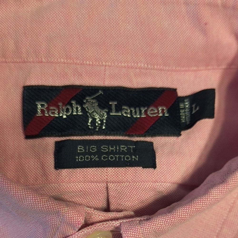 Ralph Lauren Pink Button-Down Oxford Shirt with Navy Pony *Defect* - Picture 2 of 7